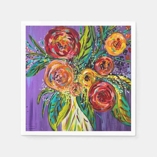 Blommigt Cocktail Napkins Pappersservett (Framsidan)