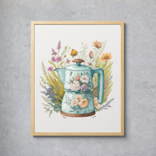 Blommigt Coffee Kitchen Watercolor Botanical Boho Poster