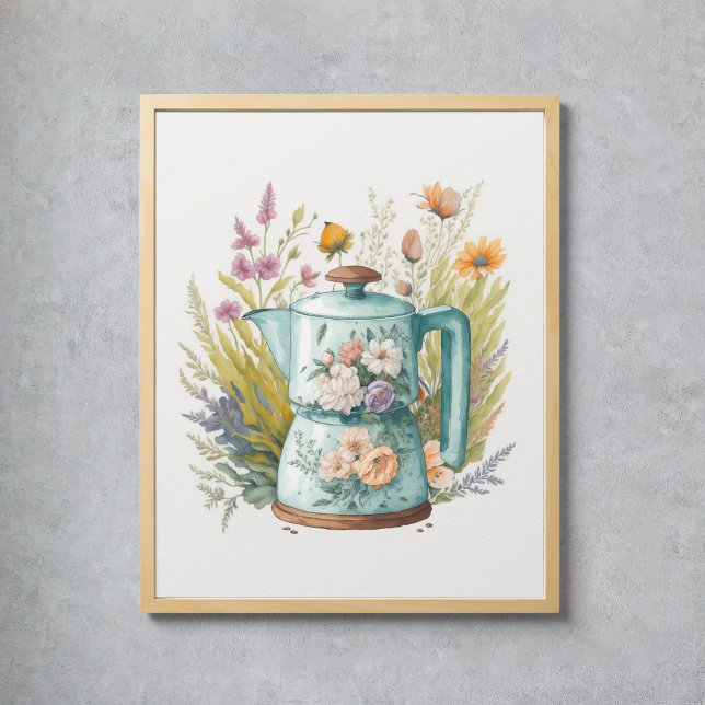 Blommigt Coffee Kitchen Watercolor Botanical Boho Poster (Floral Coffee Kitchen Watercolor Botanical Boho Poster
)
