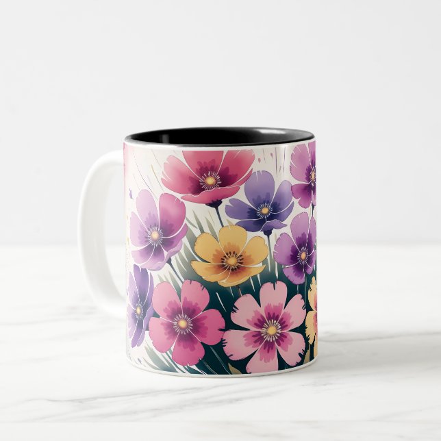 "Blommigt Coffee Mugg - Botaniskt Flower Kopp (Framsida vänster)