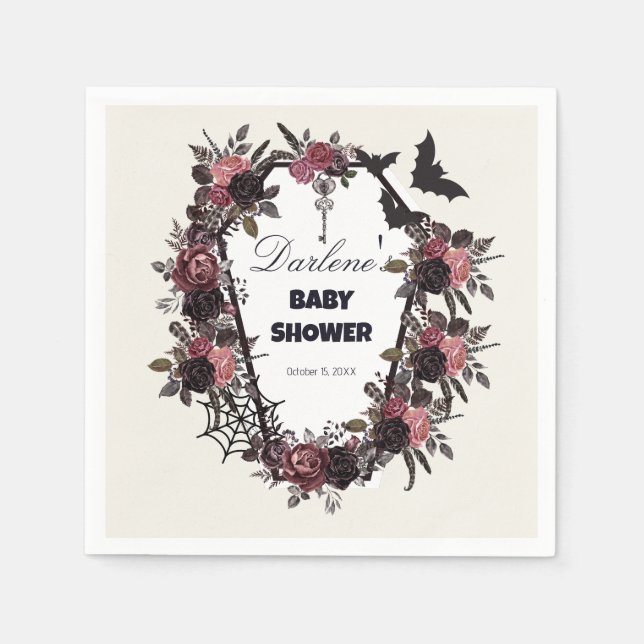 Blommigt Coffin Halloween Baby Shower Pappersservett (Framsidan)