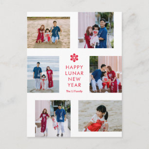 Blommigt Collage Lunar Nyår Kinesiskt nyår Helg Vykort
