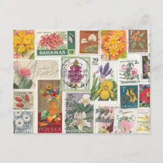 Blommigt Collage - World Frimärke Vykort