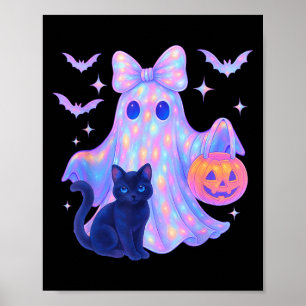 Blommigt Colorful Ghost Black Cat Coquette Bow Hal Poster