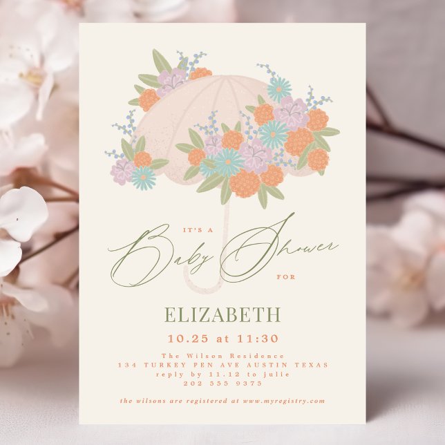 Blommigt Colorful Parbrella Gult Baby Shower Inbjudningar (Skapare uppladdad)