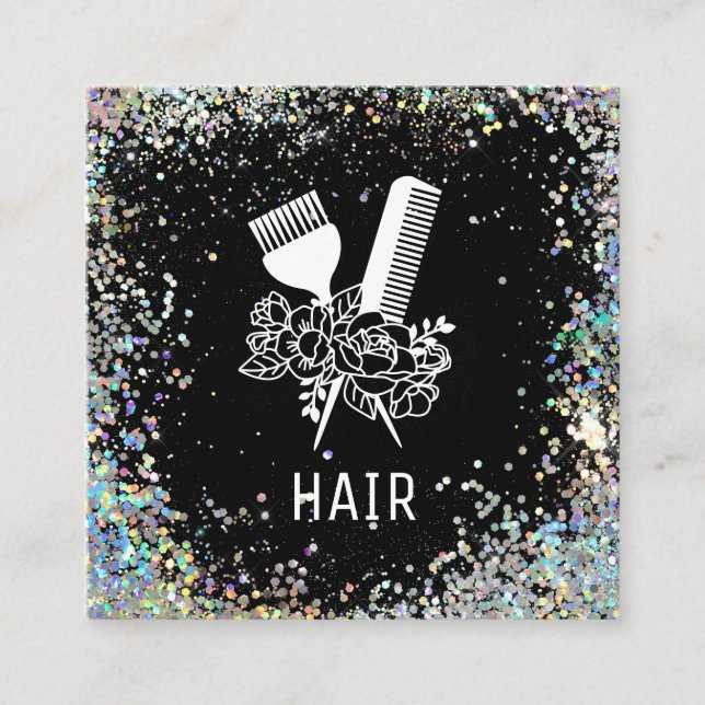 *~* Blommigt Comb Flowers Glitter AP6 Fyrkantigt Visitkort (Framsida)