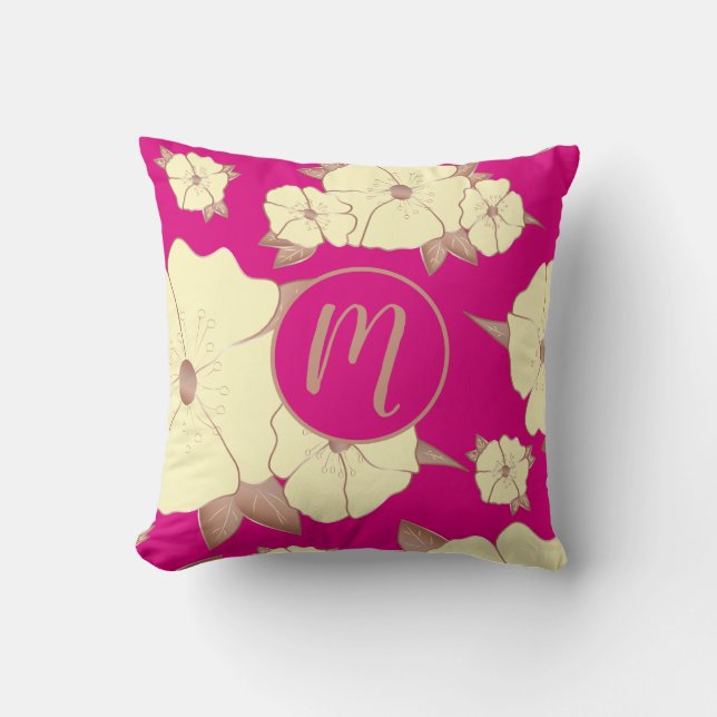 Blommigt Copper Pastel-Gult på Fuchsia-bakgrund Kudde (Framsida)