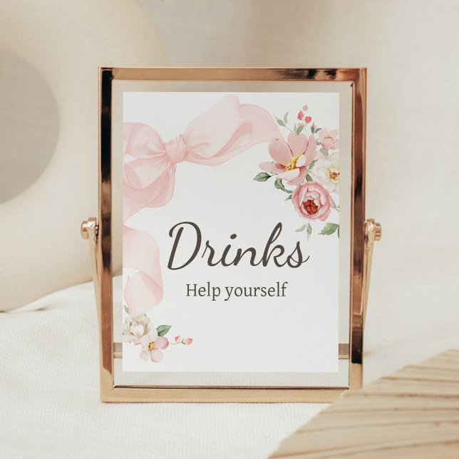 Blommigt Coquette Baby i Bloom Baby Shower Drinks Poster (Baby in Bloom Floral Coquette Drinks Sign)