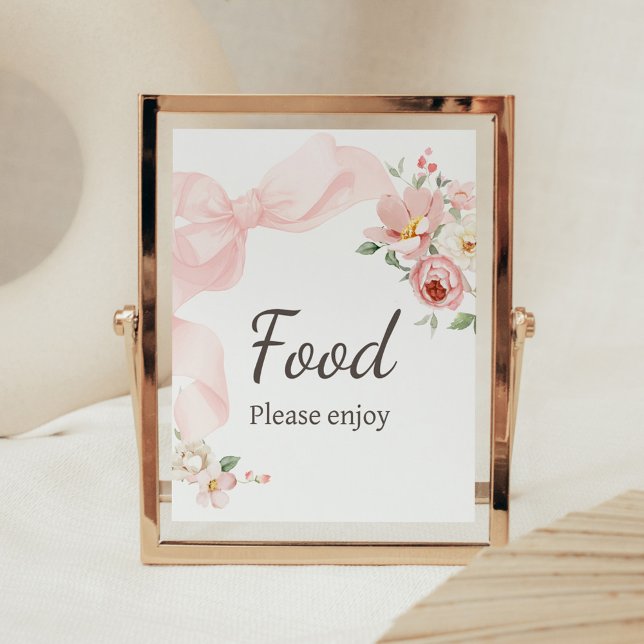 Blommigt Coquette Baby i Bloom Baby Shower Food Poster (Baby in Bloom Floral Coquette Food Sign)