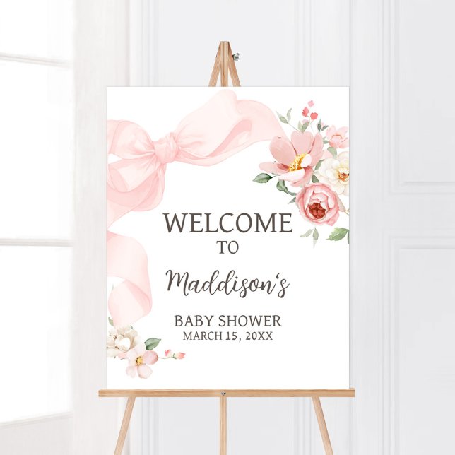 Blommigt Coquette Baby i Bloom Baby Shower Välkomm Poster (Baby in Bloom Floral Coquette Welcome Sign)