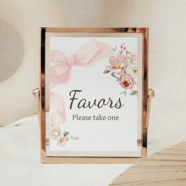 Blommigt Coquette Baby i favoriter för babyskor i  Poster (Baby in Bloom Floral Coquette Favors Sign)