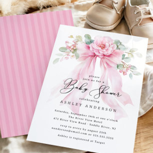 Blommigt Coquette Bow Baby Shower Inbjudningar