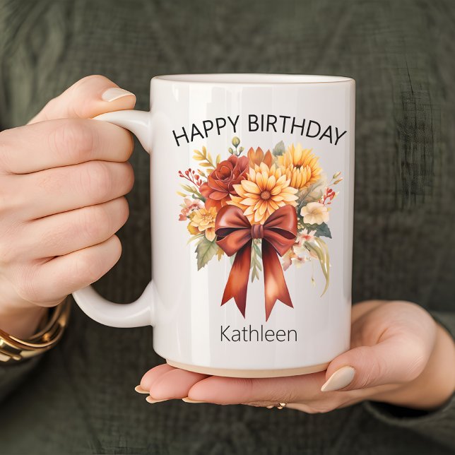 Blommigt Coquette Bow Grattis på födelsedagen Mugg (personalized mug gift, birthday gift for mom, birthday gift for grandma, birthday gift for her)