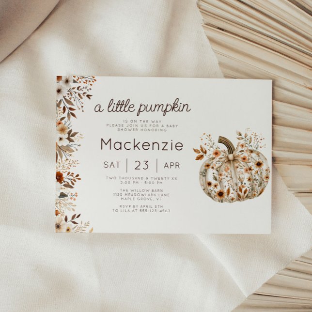 Blommigt Coquette Little Pumpkin Baby Shower Inbjudningar (Cozy in Bloom A Little Pumpkin Horizontal Baby Shower invitation )