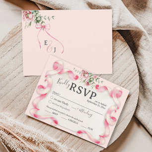 Blommigt Coquette Rosa Bow Cute Vintage bröllop OSA Kort