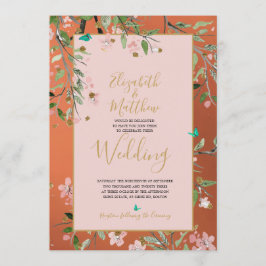 Blommigt Coral Elegant Rosa Guld Chinoiserie Bröll Inbjudningar
