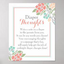 Blommigt Coral Teal Diaper Thoughts Poster
