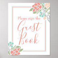 Blommigt Coral Teal Möhippa Guest Bok Sign