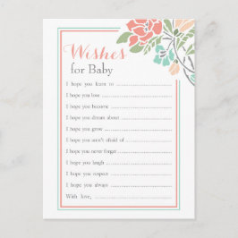 Blommigt Coral Teal Önskemål för Baby Rådkort