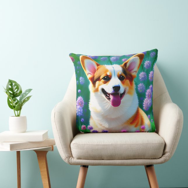 Blommigt Corgi Kudde (Stol)