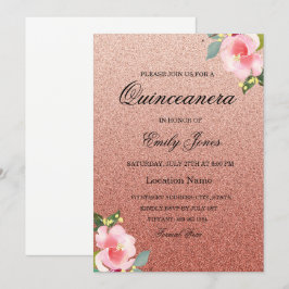 Blommigt Corol faux glitter Quinceanera-inbjudan Inbjudningar