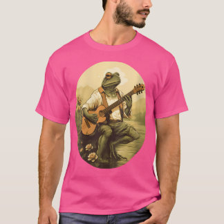 Blommigt Cottagecore Frog Spela upp akustiskt gita T Shirt