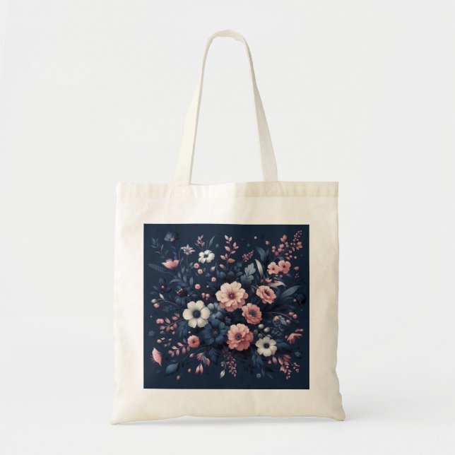 Blommigt Cotton Canvas Tote Bag - Eco-Friendly Sho Tygkasse (Framsidan)