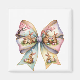 Blommigt Cottontail Bunny Coquette Bow Rabbit Påsk Magnet