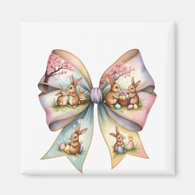 Blommigt Cottontail Bunny Coquette Bow Rabbit Påsk Magnet (Framsidan)
