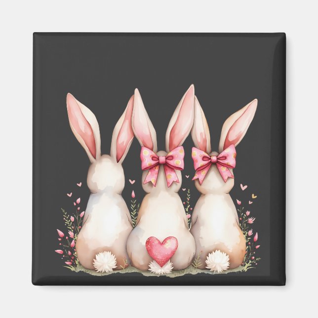 Blommigt Cottontail Bunny Coquette Bow Rabbit Påsk Magnet (Framsidan)