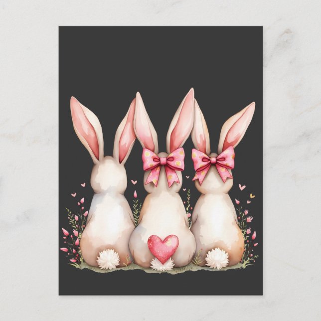 Blommigt Cottontail Bunny Coquette Bow Rabbit Påsk Meddelande Vykort (Framsida)