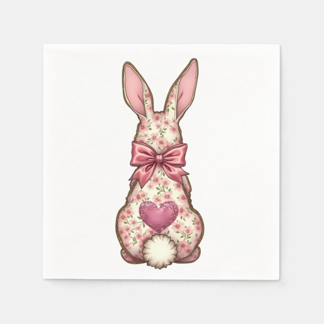 Blommigt Cottontail Bunny Coquette Bow Rabbit Påsk Pappersservett (Framsidan)