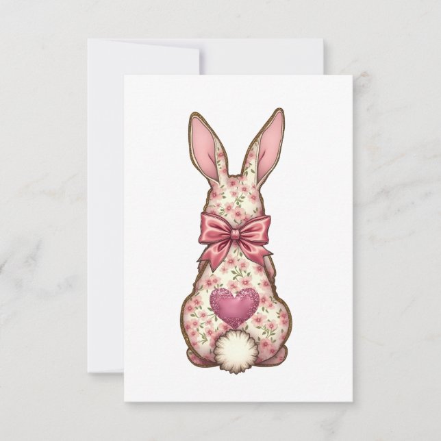 Blommigt Cottontail Bunny Coquette Bow Rabbit Påsk Tack Kort (Framsida)