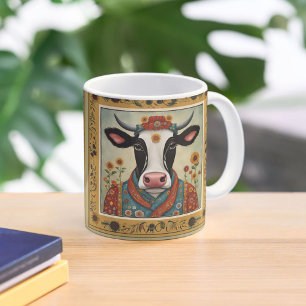 Blommigt Cow Folk Art Två-Tonad Mugg
