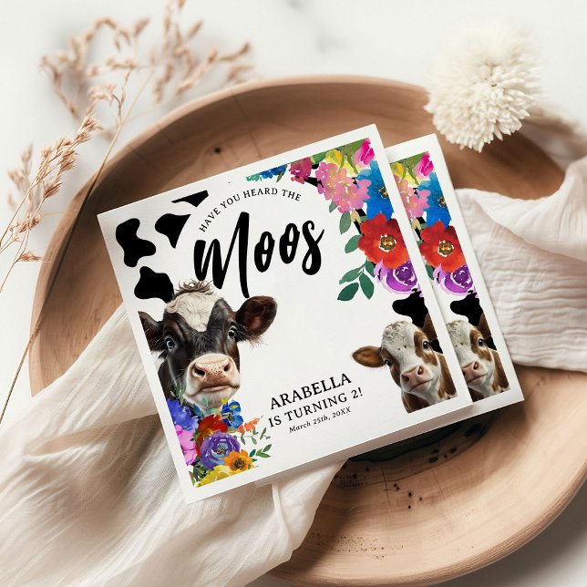 Blommigt Cow "Har du hört MOOS-födelsedagen?" Pappersservett (Skapare uppladdad)