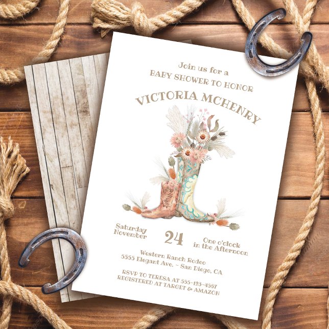 Blommigt Cowboy Boots Baby Shower Inbjudningar (Skapare uppladdad)