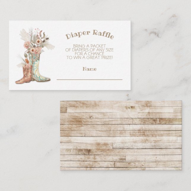 Blommigt Cowboy Boots Diaper Raffle Tilläggskort (Fram/baksida)