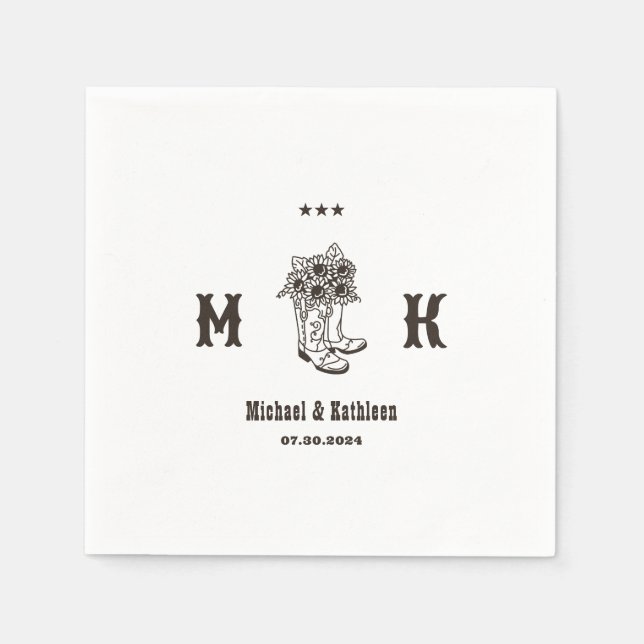 Blommigt Cowboy Boots Westerna Land Rustic Bröllop Pappersservett (Framsidan)