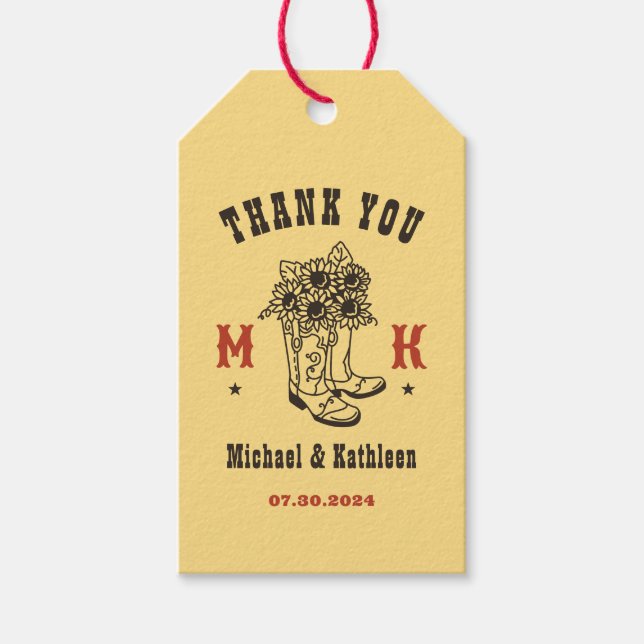 Blommigt Cowboy Boots Westerna Land Rustic Bröllop Presentetikett (Framsidan)