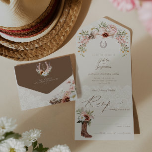 Blommigt Cowboy Hat Land Westerna Monogram Bröllop