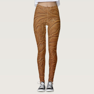 Blommigt cowboydekan, western dekorfärg, brunt läd leggings