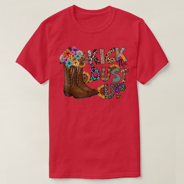 Blommigt Cowgirl Boots Kick Dust Up Solros Leopar T Shirt (Design framsida)
