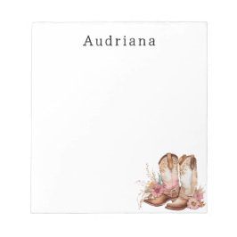 Blommigt Cowgirl Boots Personlig Namn Anteckningsblock