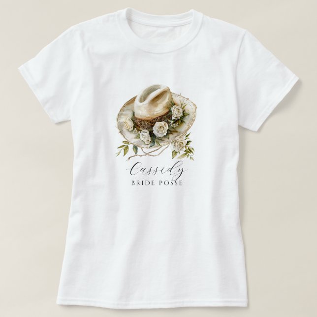 Blommigt Cowgirl Hat Bride Posse Blommigt Horsesho T Shirt (Design framsida)