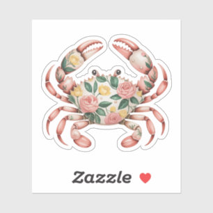 Blommigt Crab Art Kustdesign Klistermärken