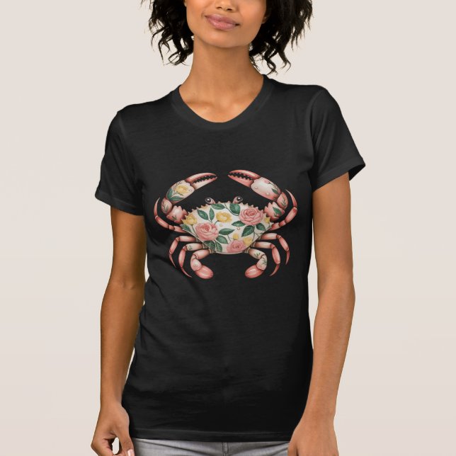 Blommigt Crab Art Kustdesign T Shirt (Framsida)