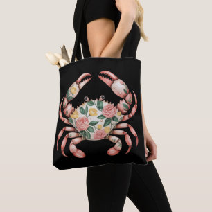 Blommigt Crab Art Kustdesign Tygkasse