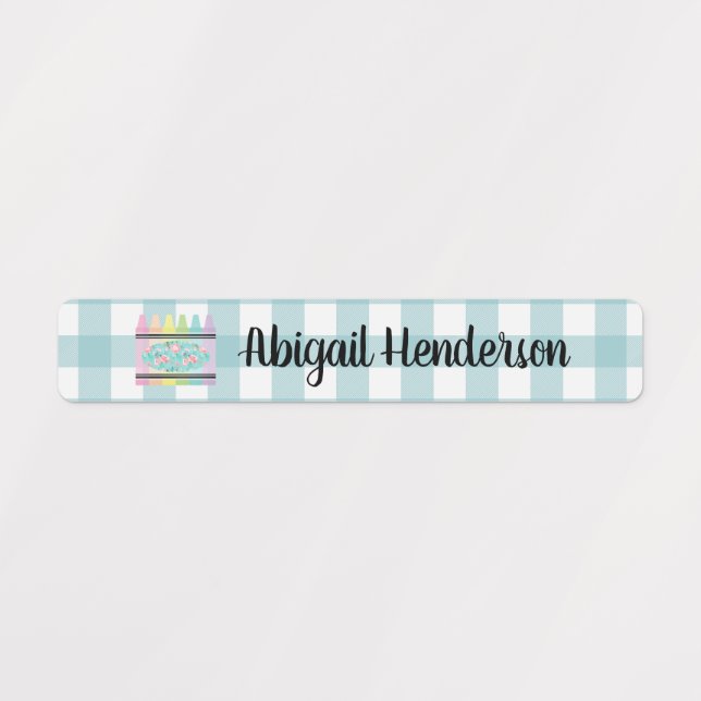 Blommigt Crayon Aqua Blue Play Namn etiketter (Design 1)