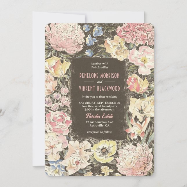 Blommigt Crayon Art Bröllop Inbjudningar (Framsida)