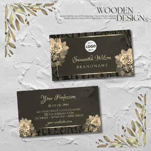 Blommigt Cream Guld Mörk Brown Wood Grain med Logo Visitkort